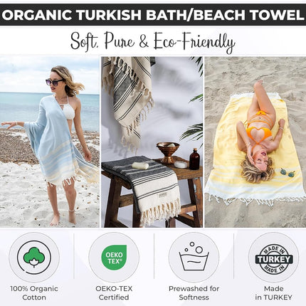 DEMMEX Organic Turkish Cotton Beach Bath Hammam Towel – Quick-Dry, Lightweight, Compact, Sand-Free Beach Towel & Blanket – Luxury Bathroom & Hammam Towel, OEKO-TEX Certified, 180x90cm, Fuchsia