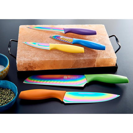 Hampton Forge HMC01E550S Tomodachi - Rainbow Titanium 10 Piece Kitchen Knife Set/Cutlery Set – Non-Stick Titanium Plated Blades with Matching Color Handles and Blade Covers – Fashion Multicolor