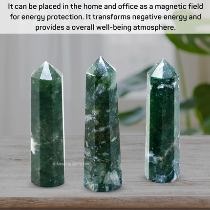 Amazing Gemstone Moss Agate Crystal Towers - Natural Healing Crystal Point Obelisk for Reiki Healing and Crystal Grid (3" to 4" INCH)