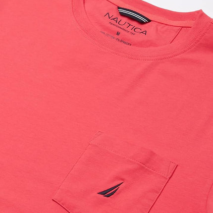 Nautica Men's Solid Crew Neck Short Sleeve Pocket T-shirt T Shirt, Melon Berry, L UK