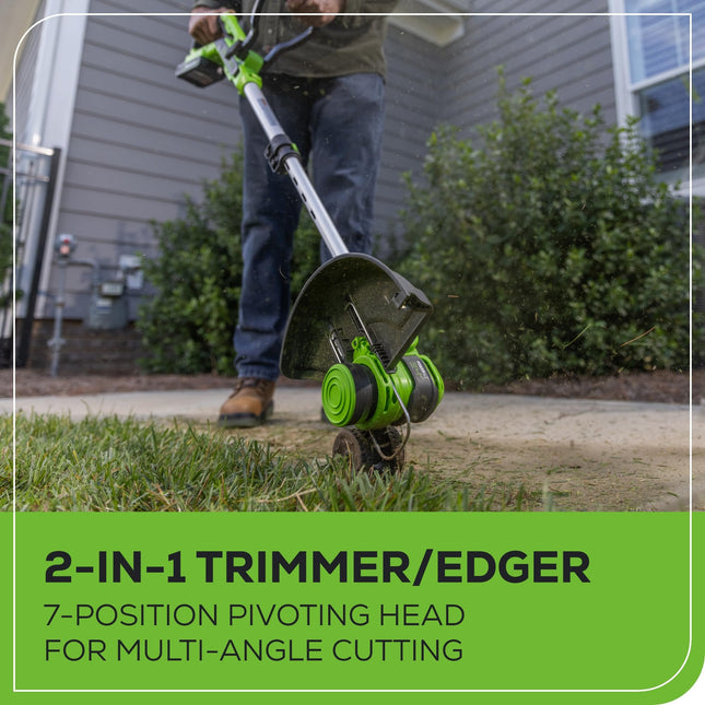 GreenWorks 24V Cordless String Trimmer/Edger (Gen 2), 12" Cutting Width, Ultra-Light 6 lbs Design, Women & Senior-Friendly, 2.0Ah Battery & Charger (45-Min Runtime)