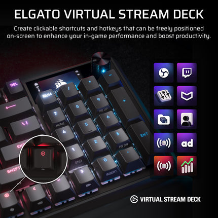 Teclado mecánico para juegos con cable Corsair Vanguard 96 – Distribución del 96 %, interruptores táctiles MLX Fusion, tasa de sondeo de 8000 Hz, pantalla LCD, Virtual Stream Deck, teclas G, Flashtap SOCD, QWERTY EE. UU. – Negro