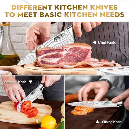 SCOLE® 7-Piece Kitchen Knife Set, Professional Chef Knife Sets Premium 1.4116 German Stainless Steel Knives Set Ultra Sharp Knife Set for Kitchen, Ergonomic Full Tang Handle Triple Rivet, Gift Box