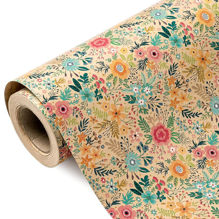 WRAPAHOLIC Jumbo Kraft Floral Wrapping Paper Roll 