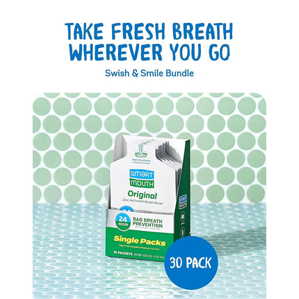 SmartMouth Mouthwash Travel Packets for 24 Hours of Fresh Breath Guaranteed, 3 Boxes, 10 packs each