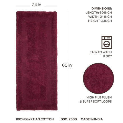 Bedford Home 100% Cotton Reversible Long Bath Rug - Burgundy - 24x60