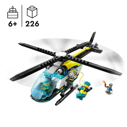 LEGO City Emergency Rescue Helicopter Toy for 6 Plus Year Old Boys & Girls, Vehicle Building Set with Winch, Spinnable Rotors and 3 Minifigures for Imaginative Play, Fun Birthday Gift for Kids 60405