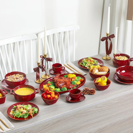 vicrays Ceramic Small Dessert Bowls Set - 10 oz, Set of 6, for Rice, Ice Cream, Soup, Snacks, Cereal, Chili, Side Dishes, Microwave, Oven and Dishwasher Safe, Kitchen Bowls Set, Cherry Red