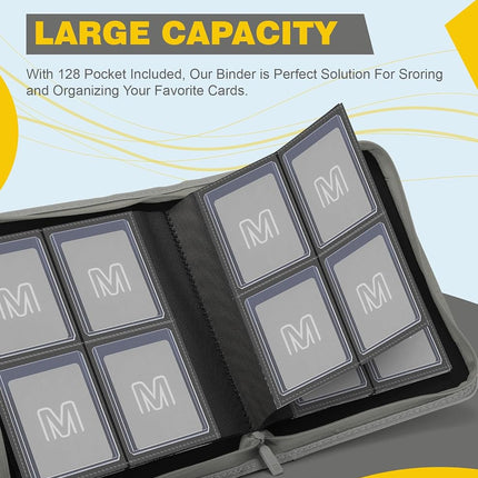 Toploader Binder,4-Pocket Side Load Trading Card Album, Holds 128 Cards with Double-Sided Pockets for MTG, Sports Cards, Top Loader Storage