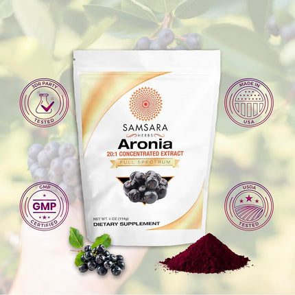 Samsara Herbs Aronia Berry Extract Powder 20:1 Concentration - (16oz/454g) Immune, Circulation, Antioxidants, Anti-inflammatory Supplements