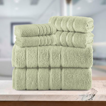 Elegant Comfort 4 Lines Viscose Stripe 6-Piece Premium Towel Set - 100% Turkish Cotton High Absorbent Luxury Bathroom Towels – Includes 2 Washcloths, 2 Hand Towels and 2 Bath Towels Set, Mint Green