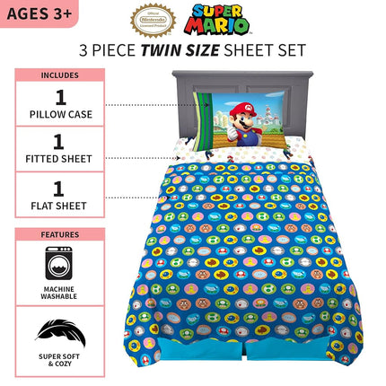 Juego de sábanas de microfibra supersuave para cama infantil Franco, individual, Mario