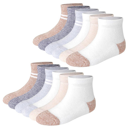 Hanes Chaussettes de cheville antidérapantes pour bébés et tout-petits, garçons et filles, lots multiples, blanc, gris chiné, bleu chiné, marron, kaki – paquet de 12, 4-5T