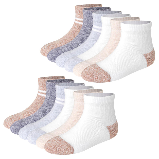 Hanes Chaussettes de cheville antidérapantes pour bébés et tout-petits, garçons et filles, lots multiples, blanc, gris chiné, bleu chiné, marron, kaki – paquet de 12, 4-5T