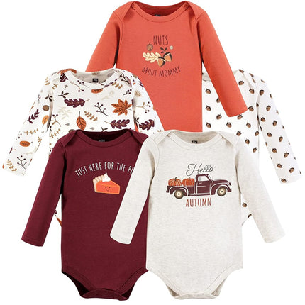 Hudson Baby unisex-baby Cotton Long-sleeve Bodysuits, Hello Autumn, 0-3 Months