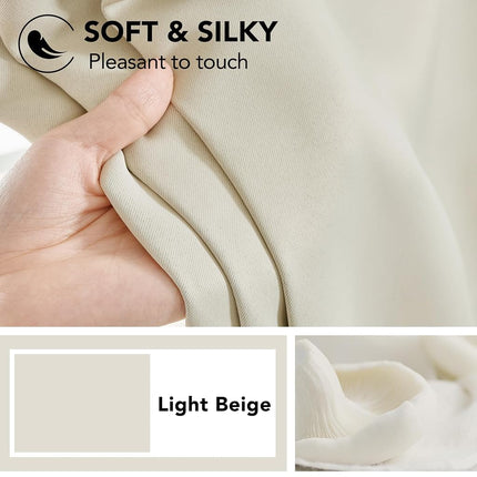 Deconovo Blackout Curtains for Kitchen Window, Back Tab and Rod Pocket Curtains, Room Darkening Curtains, 52x45 Inch, Light Beige, 2 Panels