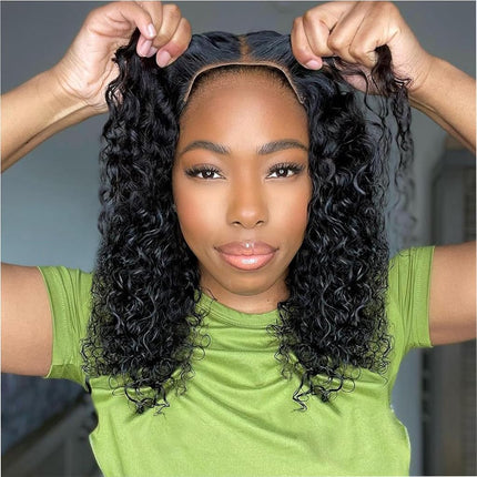 Ailwelia Curly Bob Wig Human Hair Deep Wave Gluele
