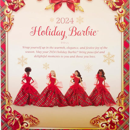 Barbie 2024 Holiday Barbie Dolls, Seasonal Collector Gift, Barbie Signature, Plaid Gown with Red Bow, Displayable Packaging, Light Brown Hair