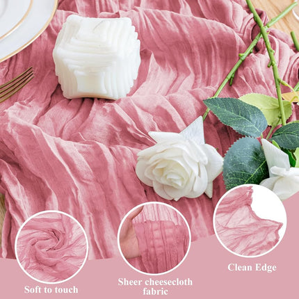 Wokceer Cheesecloth Table Runner Dusty Rose 10FT Boho Gauze, 12 Pack