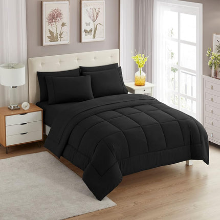 Parure de lit 5 pièces Sweet Home Collection Housse de couette couleur unie toutes saisons, couverture douce en duvet alternatif et draps de lit en microfibre luxueuse, noir, Twin XL