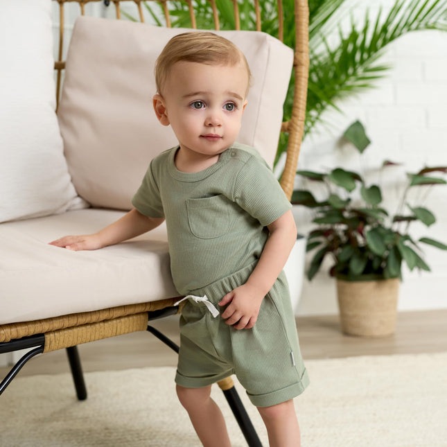 Gerber Unisex Baby Bodysuit And Short Set, Olive, 12 Months