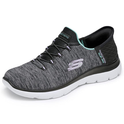 Skechers BOBS Women's Hands Free Slip Ins Summits Dazzling Haze Sneaker, Black/Turquoise, 7 UK
