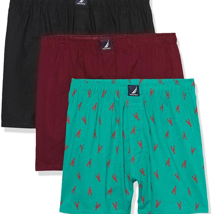 Nautica Men's Cotton Woven 3 Pack Boxer Shorts, Bl