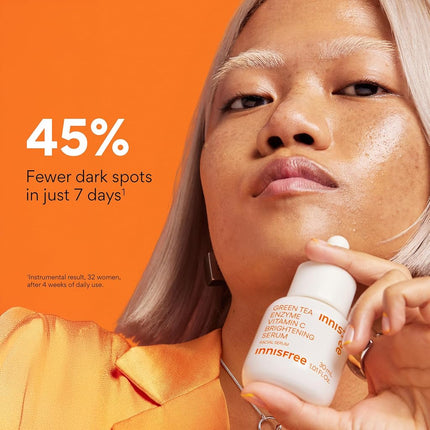 innisfree Green Tea Enzyme Vitamin C Brightening Serum for Dark Spot Fading, Korean Face Serum for Glow