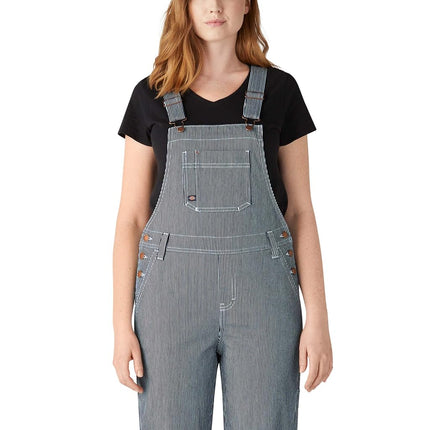 Dickies Women's Hickory Stripe Boyfriend Bib Overall, Stonewashed HIC, Large