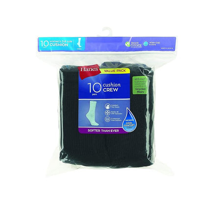 Hanes womens Value, Crew Soft Moisture-wicking Socks, Available in 10 and 14-packs, Black - 10 Pack, 4-8 UK