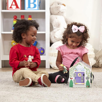 Melissa & Doug Wooden Doorbell House – Portable Playset for Children | With Lock, Key & Little People | Fine Motor Skills | Age 3+