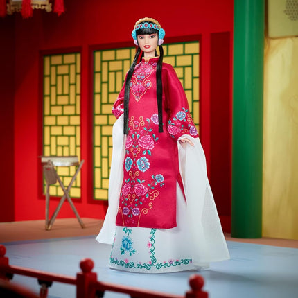 Barbie Signature Lunar New Year Doll, Collectible in Red Floral Robe with Traditional Accessories Inspired by the Peking Opera, HRM57