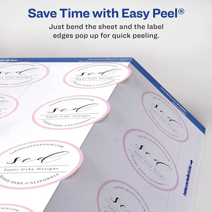 Avery Printable Round Labels with Sure Feed, 2" Diameter, Glossy White, 60 Customizable Labels (22817)