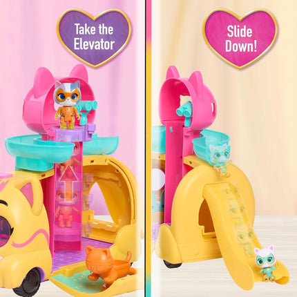Just Play Disney Junior SuperKitties Purr ‘N’ Go Lights and Sounds Playset, 10 Pieces, Articulated Figures, Kids Toys for Ages 3 Up