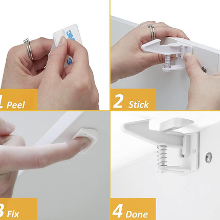 12 Pack Cabinet Locks Child Safety | Baby Safety Cabinet Locks NO Drilling 3M Adhesive Baby Proof Drawer Lock Child proofing cabinets latches for Kids Latch for Drawers & Door Child Safety Locks