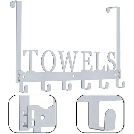 Over The Door Hooks, Towel Rack for Bathroom, Door Mount Towel Hooks Bath Towel Hanger for Bedroom Kitchen Pool Beach Towels Bathrobe Wall Mount Towel Holder for Bathrooms (6 Hooks, Silver Grey)