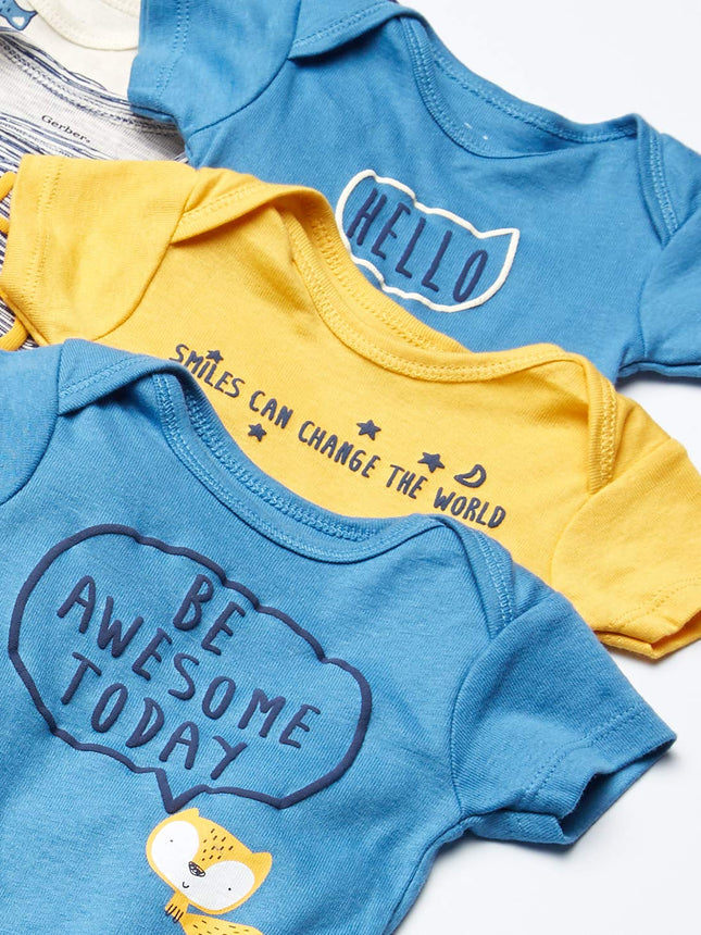 Gerber Baby-Boys Lot de 8 Justaucorps à Manches Courtes, Renard Bleu, 3-6 Mois