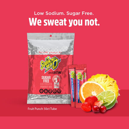 Sqwincher Zero Qwik Stik - Sugar Free Electrolyte Powdered Beverage Mix, Fruit Punch 060102-FP (Pack of 50)