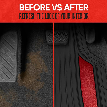 Juego completo de alfombrillas para coche Motor Trend ChromeTech - Alfombrillas de goma duraderas para coches con detalles de dos tonos, protección interior para todo tipo de clima para la parte delantera y trasera con reverso antideslizante, cromo rojo