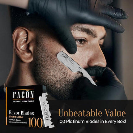 1 Seller - Facon Professional Straight Edge Barber Razor/Rasoirs/Rasoi - Salon Quality Cut Throat Shavette - Japanese Stainless Steel - NEW 2017 Model Limited Edition - Includes 5 DE Razor Blades.
