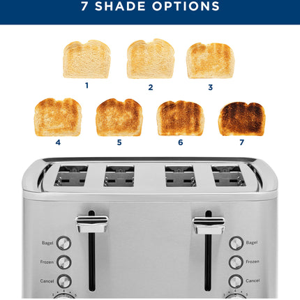Tostadora de acero inoxidable GE | 4 rebanadas | Ranuras extra anchas para tostar bagels, panes, waffles y más | 7 opciones de tostado para que disfrute toda la familia | Esencial para la encimera de la cocina | 1500 vatios