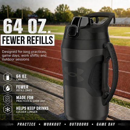 Under Armour Half Gallon Water Bottle Insulated, 64oz Insulated Water Bottle with Handle, Sports Water Jug, Fence Hook, Leak Resistant, for Baseball, Football & More