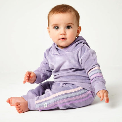 HonestBaby Velour Pullover Hoodie and Zip Front Sweatshirt and Jogger Sweatpants Set Baby, Toddler, Boys, Girls, Unisex, Lavender with Stripe, 0-3 Months, Lavender with Stripe, 0-3 Months