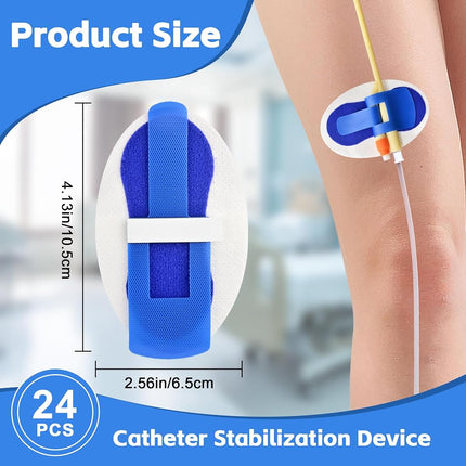 24 PCS Foley Catheter Stabilization Devices, Urinary Leg Bag Legband Holder Sticker, Catheter Supplies for PEG/G/Feeding Tube, Self Adhesive Catheter Tube Holder（Blue）