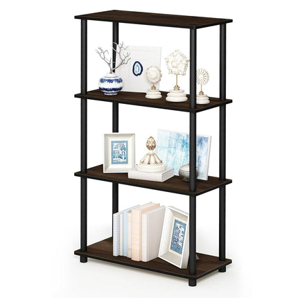 Furinno TURN-N-TUBE Storage Shelves, 4-Tier Toolless Book Shelf, Corner Shelf, Toolless Open Shelves, for Organization and Storage, Living Room, Garage, Home Office, Columbia Walnut