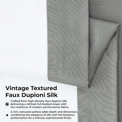 HPD Half Price Drapes Blackout Vintage Textured Faux Dupioni Curtain (1 Panel), Polyester & Polyester Blend, Storm Grey, 50 X 96