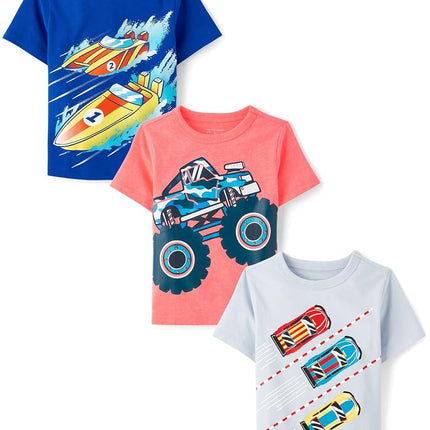 The Children's Place,Baby-Boys,and Toddler Vehicle Short Sleeve Graphic T-Shirts,multipacks,Multi Vehicles 3-Pack,5T