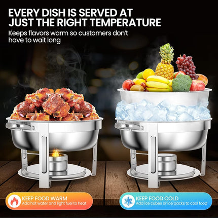 Rengue Plats à Chafing 6 pintes pour Buffet, Lot de 4 Plats à Chafing Ronds en Acier Inoxydable, Serveurs et Chauffe-plats de Buffet Chauffants et Refroidissants, Chauffe-plats pour Fêtes, Réceptions, Banquets, Mariages