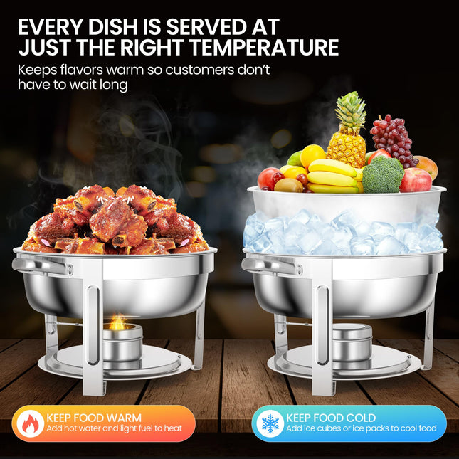 Rengue 6QT Chafing Dishes for Buffet, 4 Pack Stainless Steel Round Chafing Dish Buffet Set, Heating and Cooling Buffet Servers and Warmers, Food Warmers for Parties Buffet,Gatherings,Banquets,Weddings