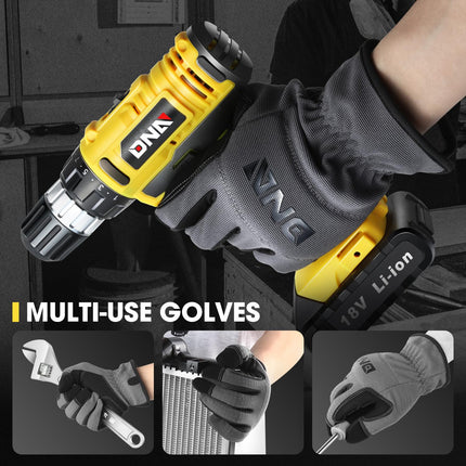DNA MOTORING 2 pares de guantes multiusos de mecánico, flexibles y transpirables con nudillos acolchados, guantes de trabajo, gris, TOOLS-00581